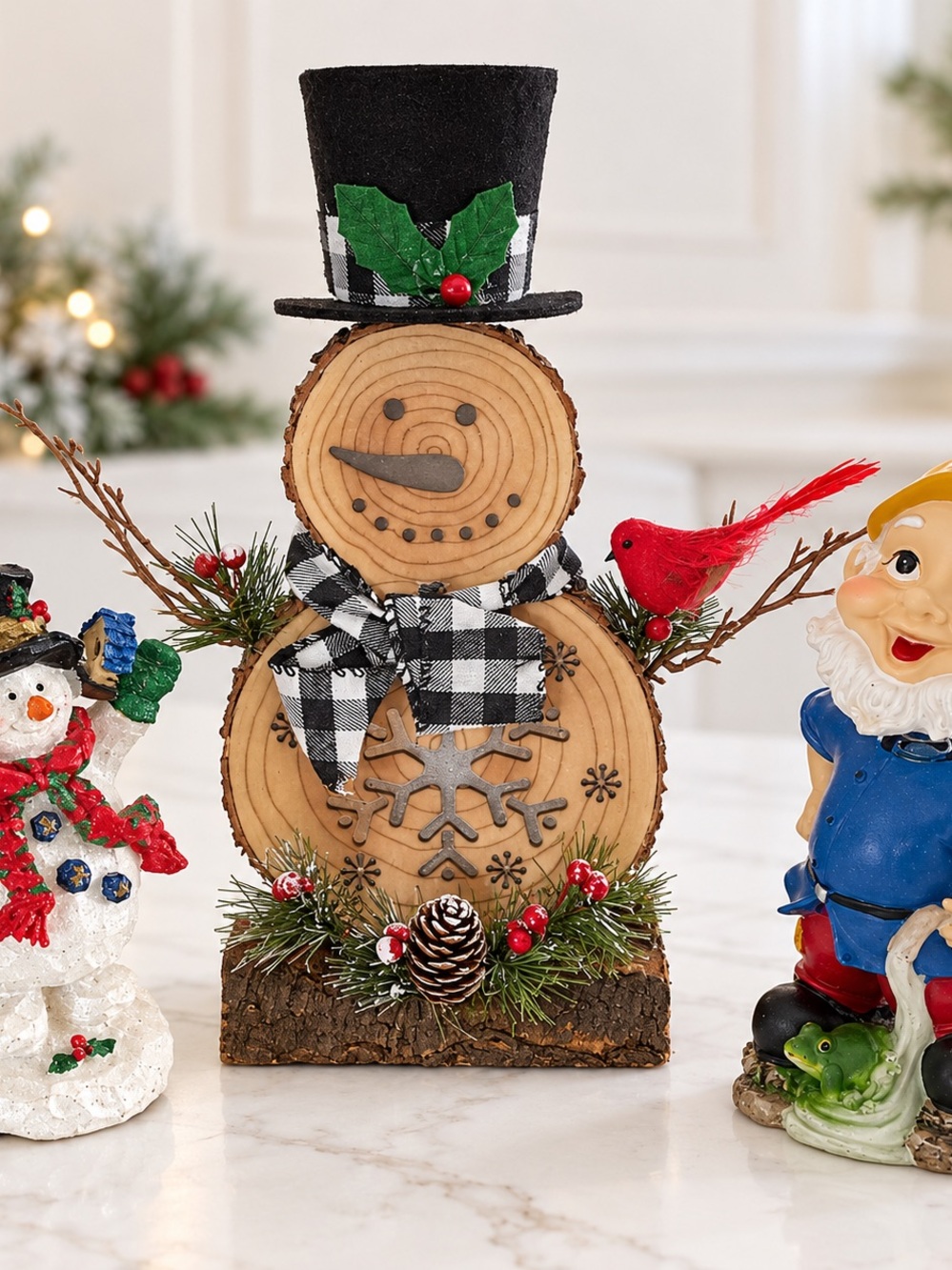 Christmas Holiday Decor Bundle – Snowmen & Gnome Figurines Set of 3